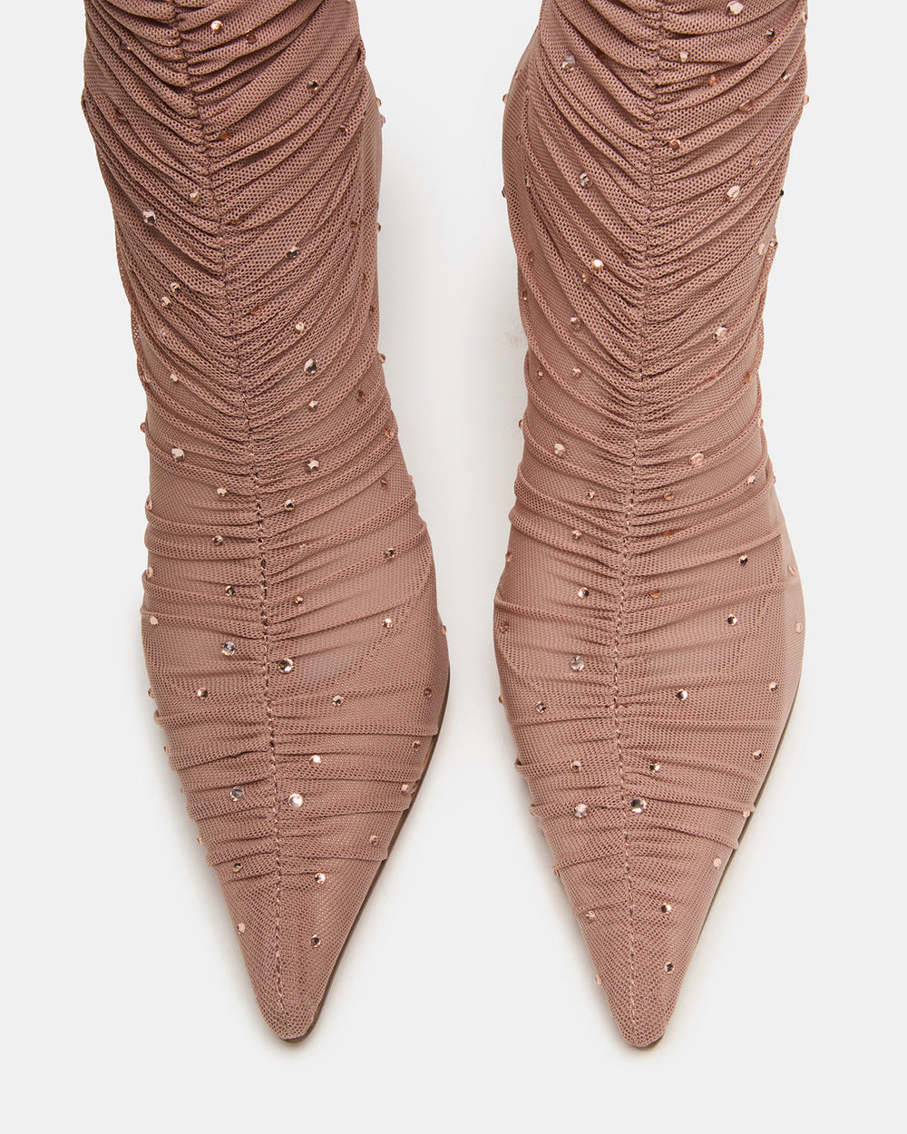 RASHIDA Blush Mesh Over-The-Knee Pointed-Toe Rhinestone Stiletto Heel Women's Boot