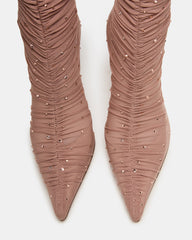 RASHIDA Blush Mesh Over-The-Knee Pointed-Toe Rhinestone Stiletto Heel Women's Boot