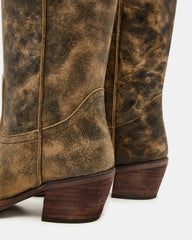 ALBANY Brown Distressed Wide Calf Pointed-Toe Women's Western Boot