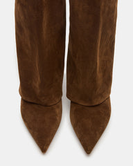 LUCA Chestnut Suede Pointed-Toe Cuffed Kitten Heel Women's Boot