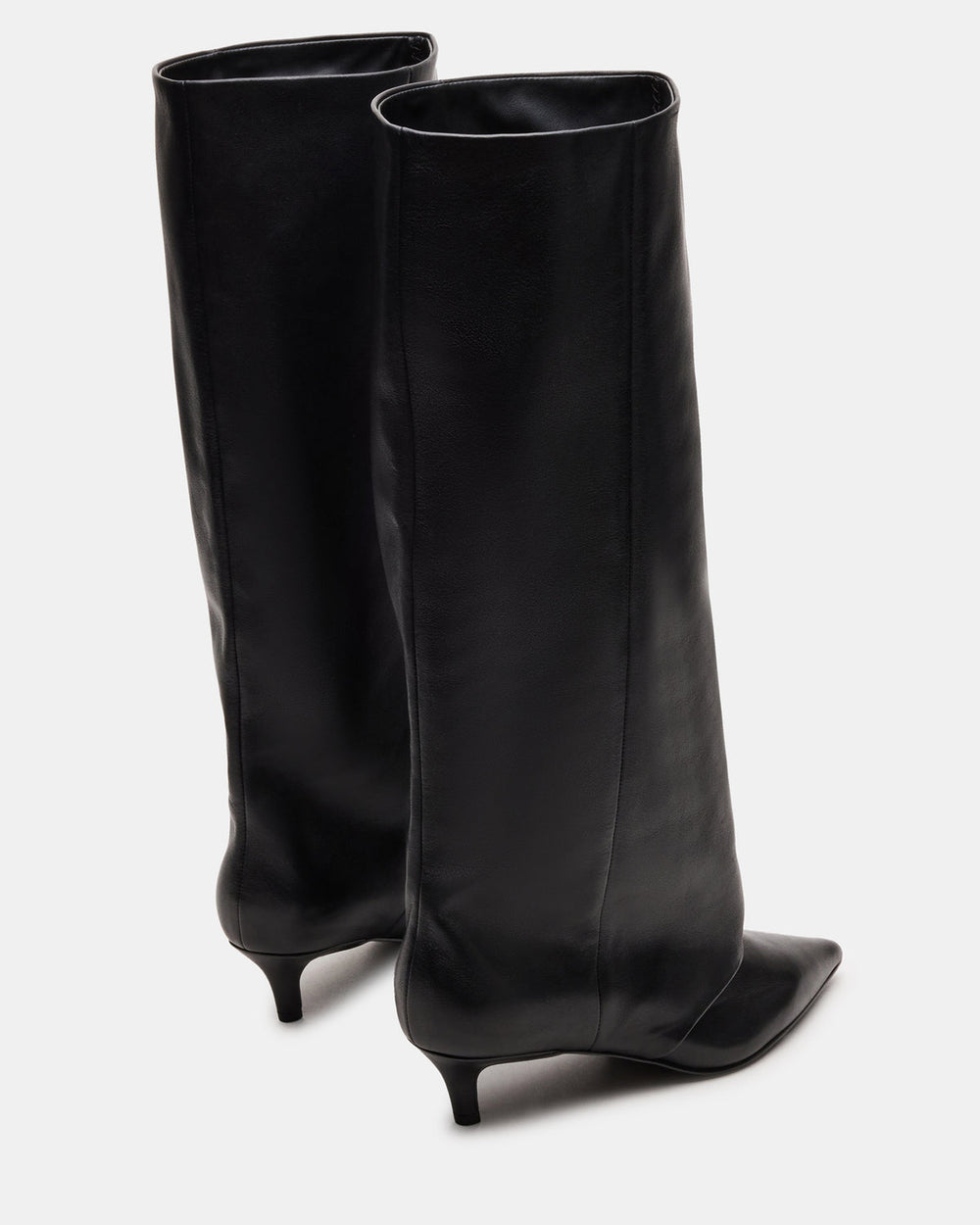 LUCA Black Leather Pointed-Toe Cuffed Kitten Heel Women's Boot