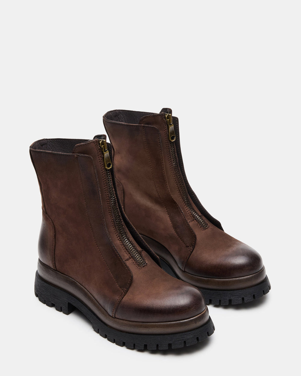 MILTON Brown Leather Moto Women's Ankle Boot