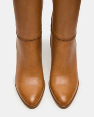 RHETT Tan Leather Knee-High Heeled Women's Boot