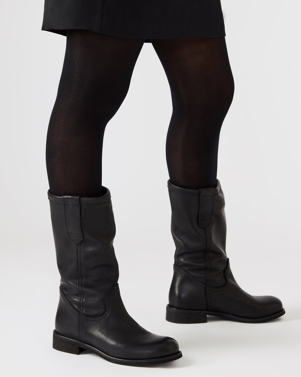 RUBEN Black Leather Rounded Toe Women's Boot