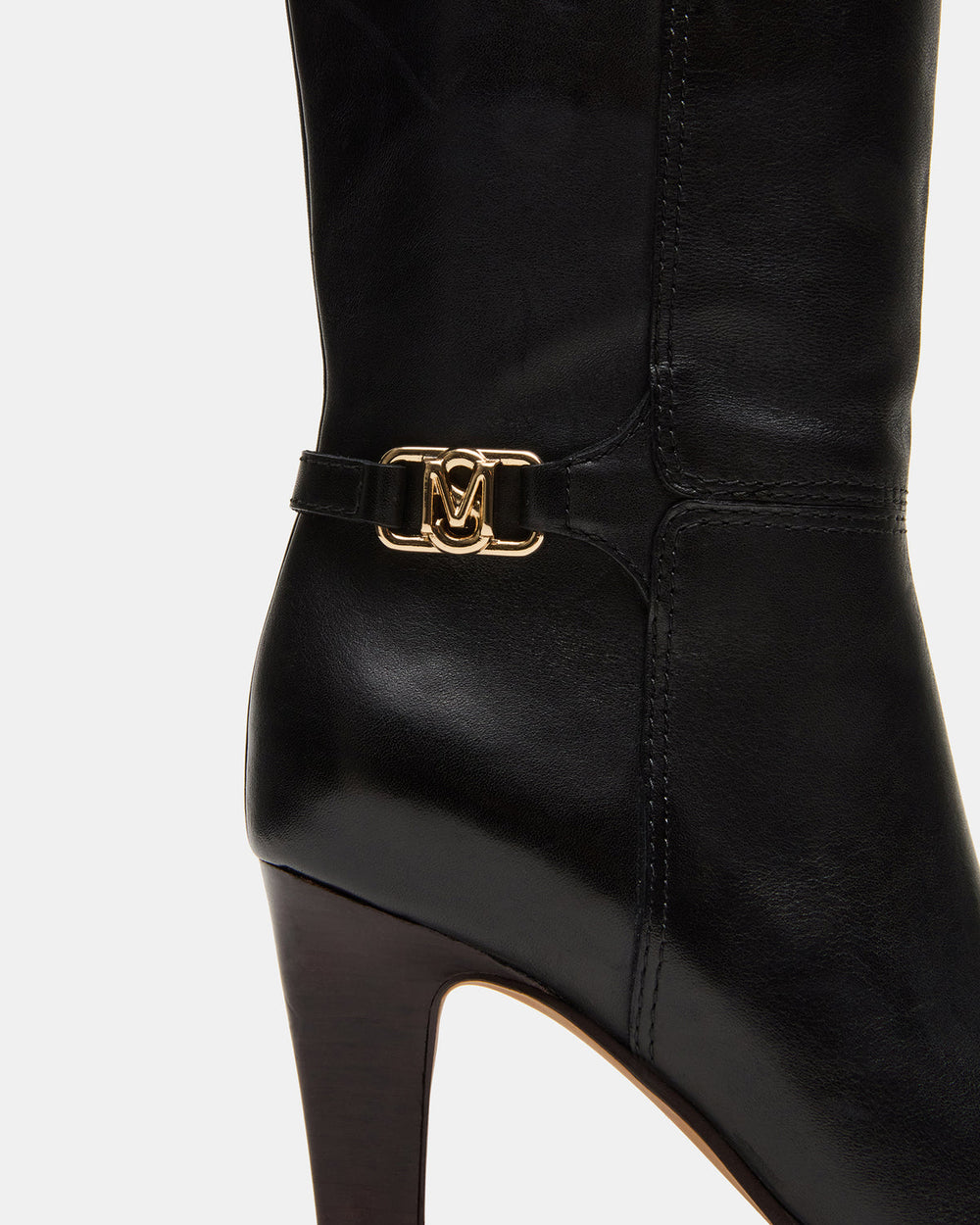 RHETT Black Leather Knee-High Heeled Women's Boot