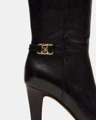 RHETT Black Leather Knee-High Heeled Women's Boot