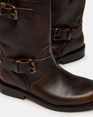 IRVING Black Distressed Buckle Moto Round-Toe Women's Boot