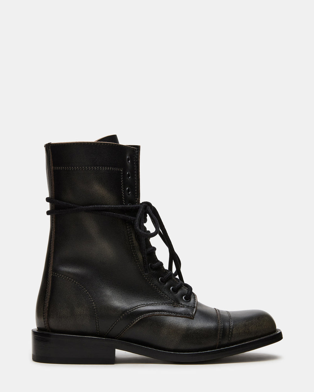 THERON Black Distressed Moto Combat Women's Ankle Boot