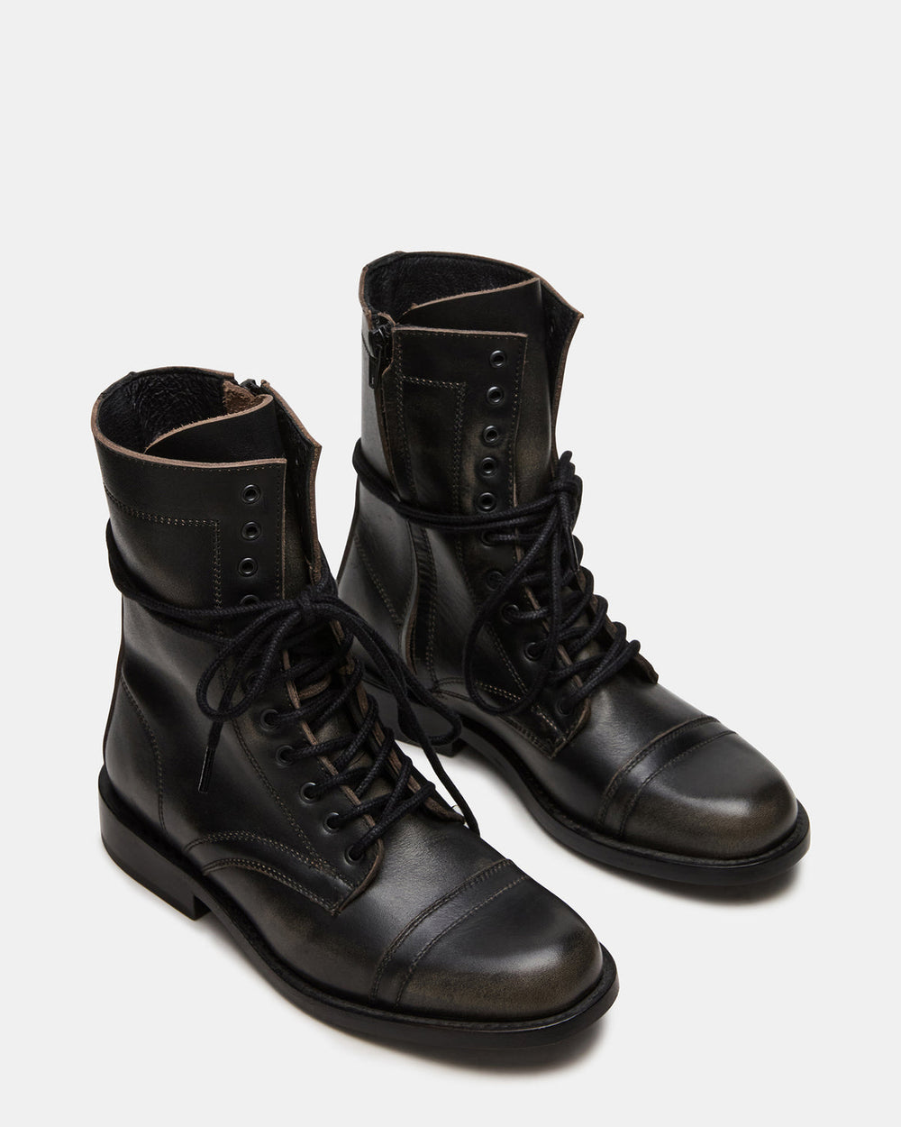THERON Black Distressed Moto Combat Women's Ankle Boot