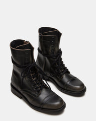 THERON Black Distressed Moto Combat Women's Ankle Boot