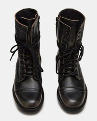THERON Black Distressed Moto Combat Women's Ankle Boot