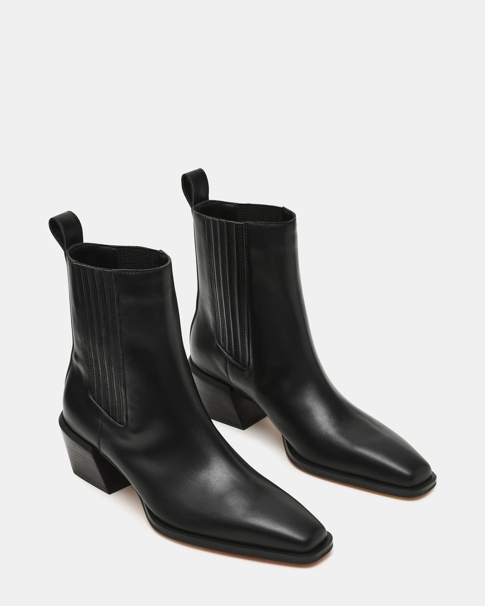 DARSEN Black Leather Square-Toe Block Heel Women's Ankle Boot