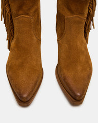 LARAMIE Chestnut Suede Fringe Western Pointed-Toe Women's Ankle Boot