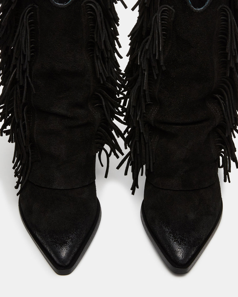 LANDMARK Black Suede Cuffed Fringe Western Women's Ankle Boot