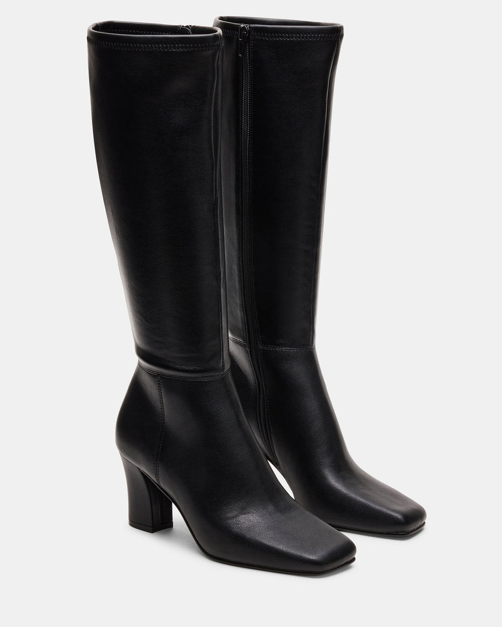 ELLIOT Black Square-Toe Knee-High Block Heel Women's Boot