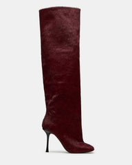 ALLURING Red Over-The-Knee Square-Toe Heeled Women's Boot