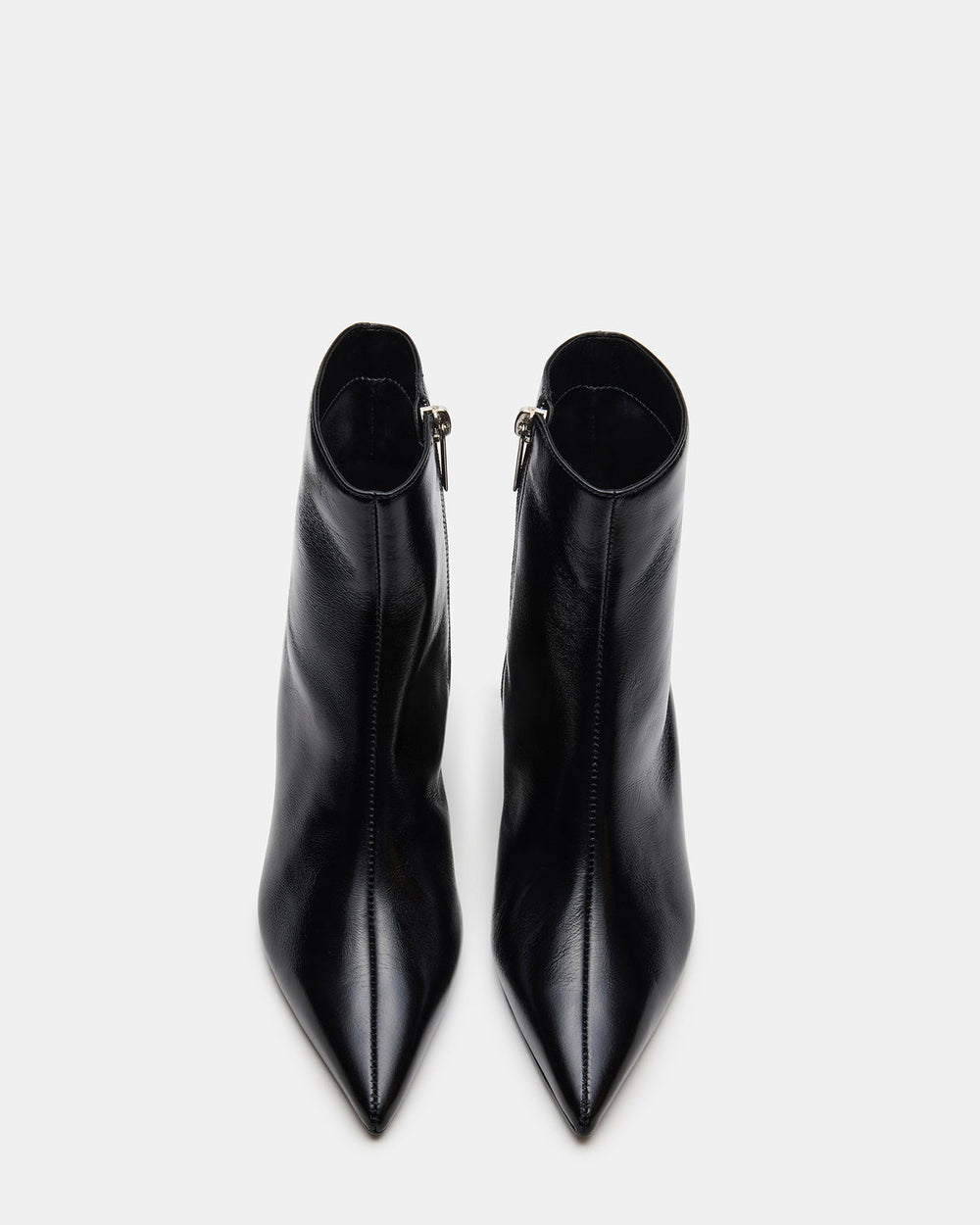 ASHLI Black Leather Pointed-Toe Block Heel Women's Ankle Boot