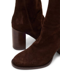 OBSESSION Chocolate Brown Suede Rounded Toe Block Heel Women's Ankle Boot