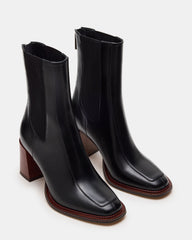 DOWNTOWN Black Leather Chelsea Block Heel Ankle Boot | Women's Booties