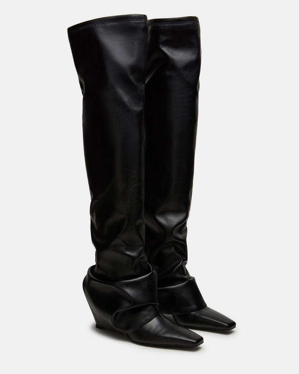 TATIANA Black Square Toe Cuffed Knee-High Women's Boot