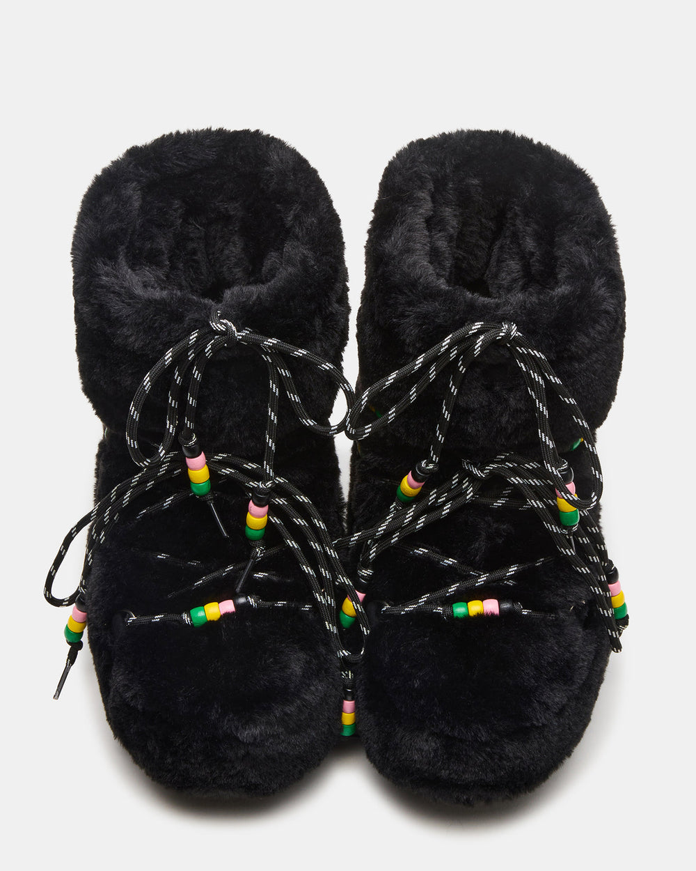 MIRO Black Faux Fur Chunky Lace-Up Women's Bootie