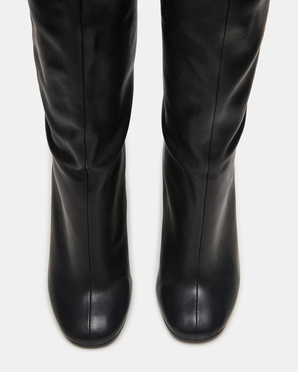 ALLURING Black Leather Over-The-Knee Square-Toe Heeled Women's Boot