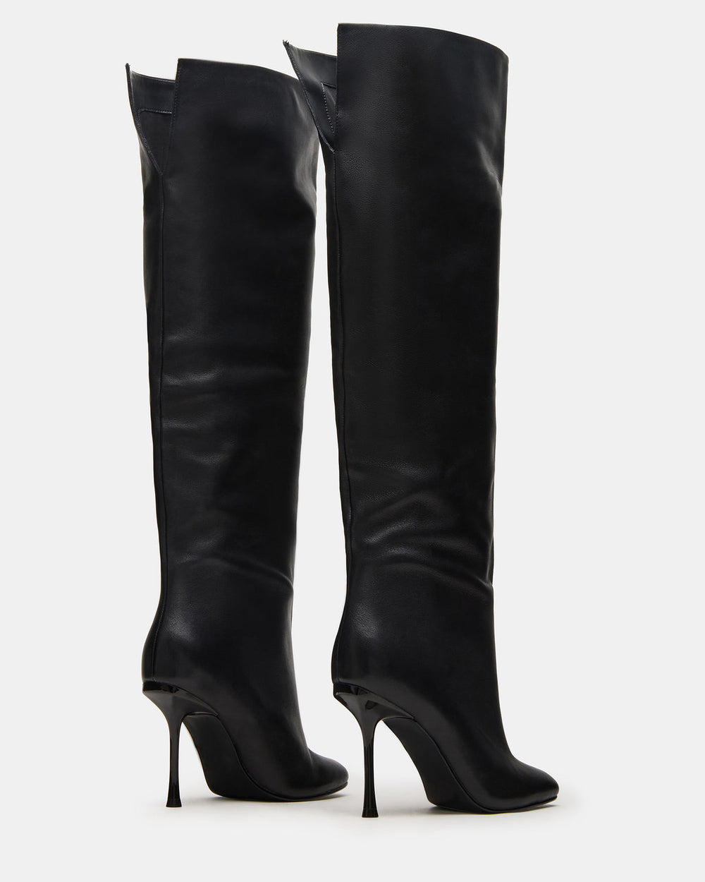ALLURING Black Leather Over-The-Knee Square-Toe Heeled Women's Boot