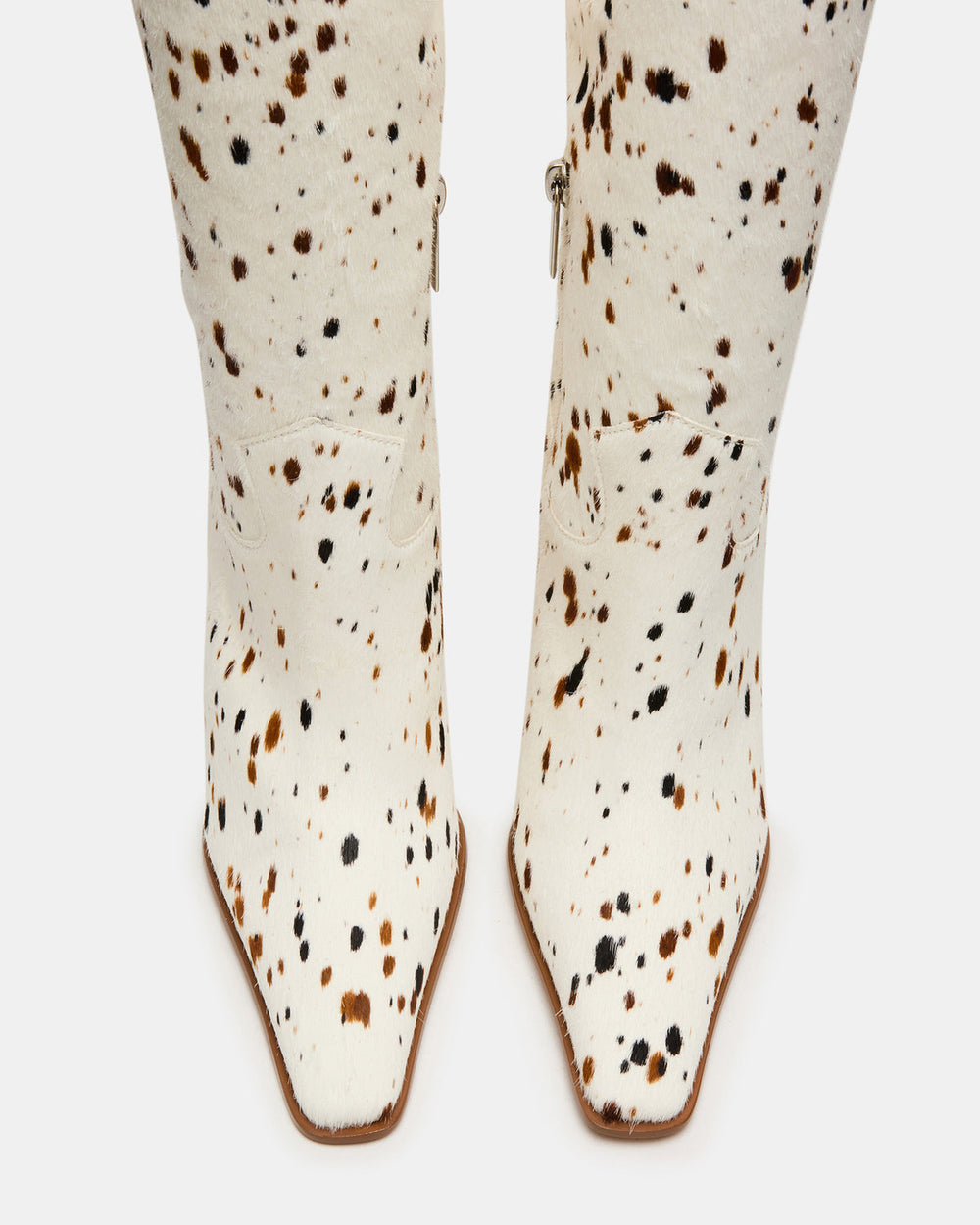 WESCOT Brown Cow Print quare-Toe Knee-High Heeled Women's Boot