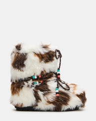 MIRO Brown Multi Faux Fur Chunky Lace-Up Women's Bootie