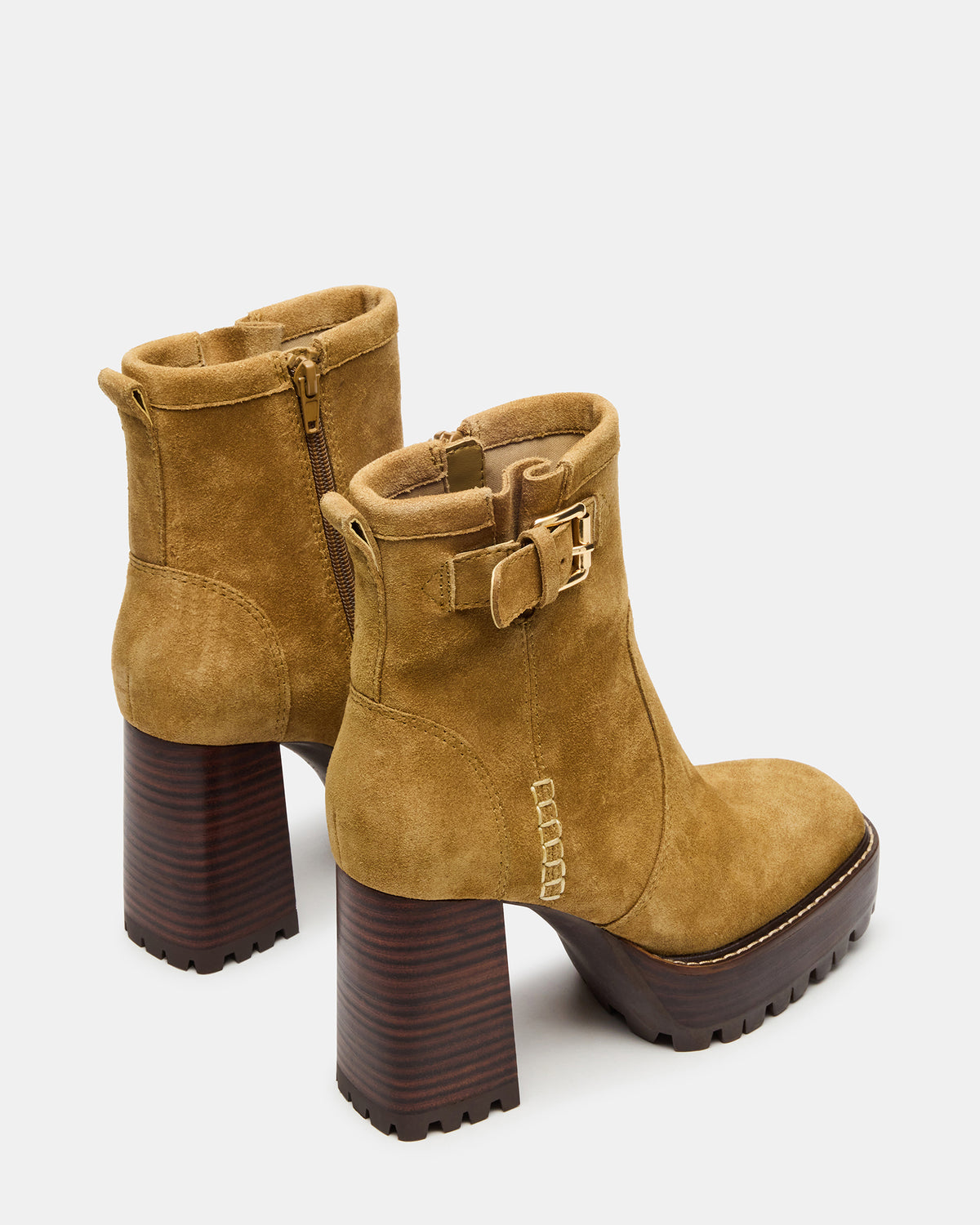 SUMMIT Olive Suede Platform Lug Block Heel Women's Ankle Boot