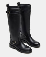 SADY Black Leather Knee-High Rounded Toe Women's Boot