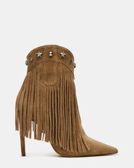 FALTER Chestnut Suede Pointed-Toe Fringe Western Women's Ankle Boot