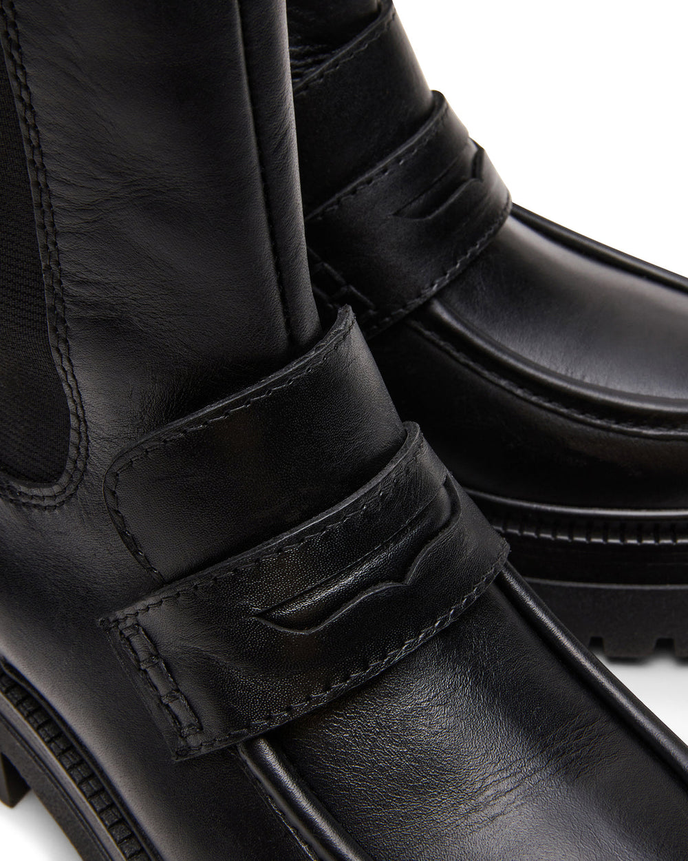 CONWAY Black Leather Platform Lug Chelsea Women's Ankle Boot