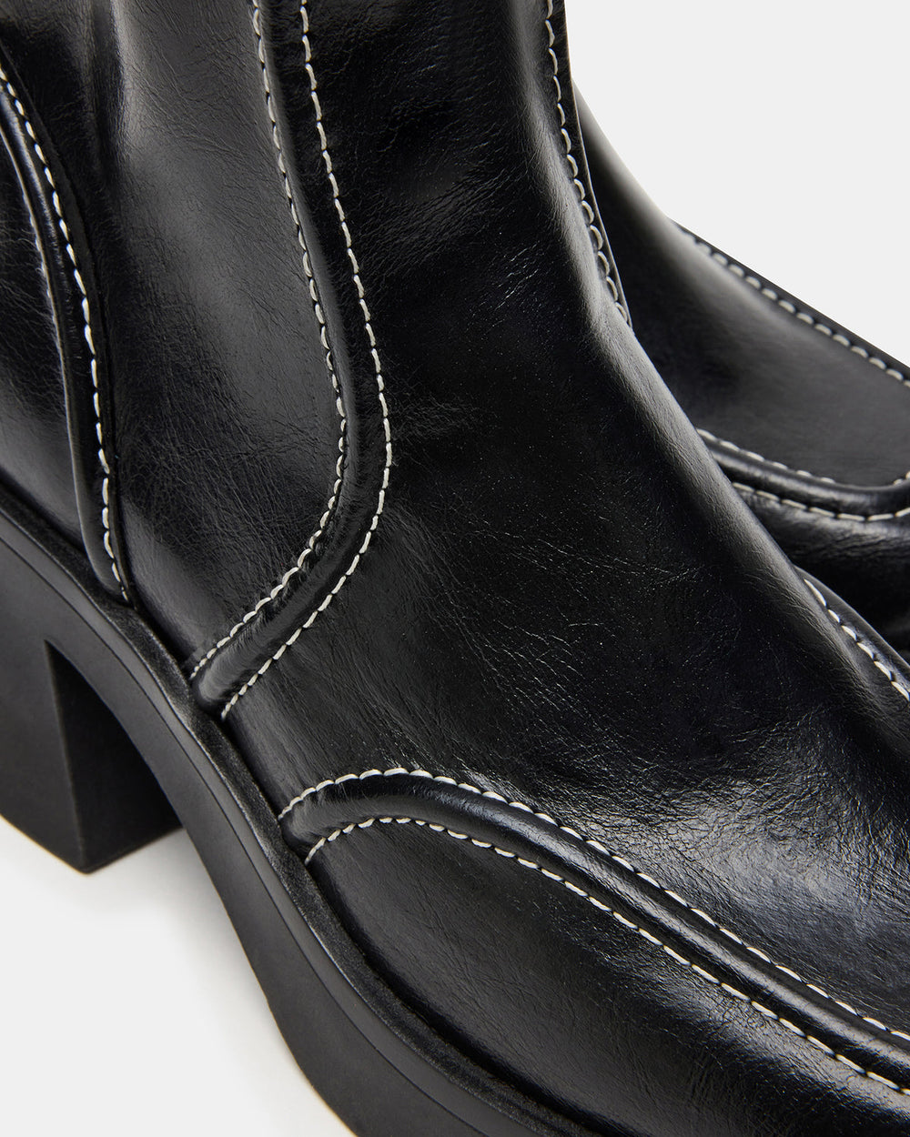 ALTER Black Patent Square-Toe Platform Block Heel Women's Ankle Boot
