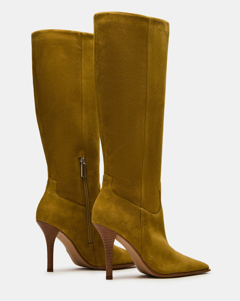 WESCOT Olive Suede Square-Toe Knee-High Heeled Women's Boot