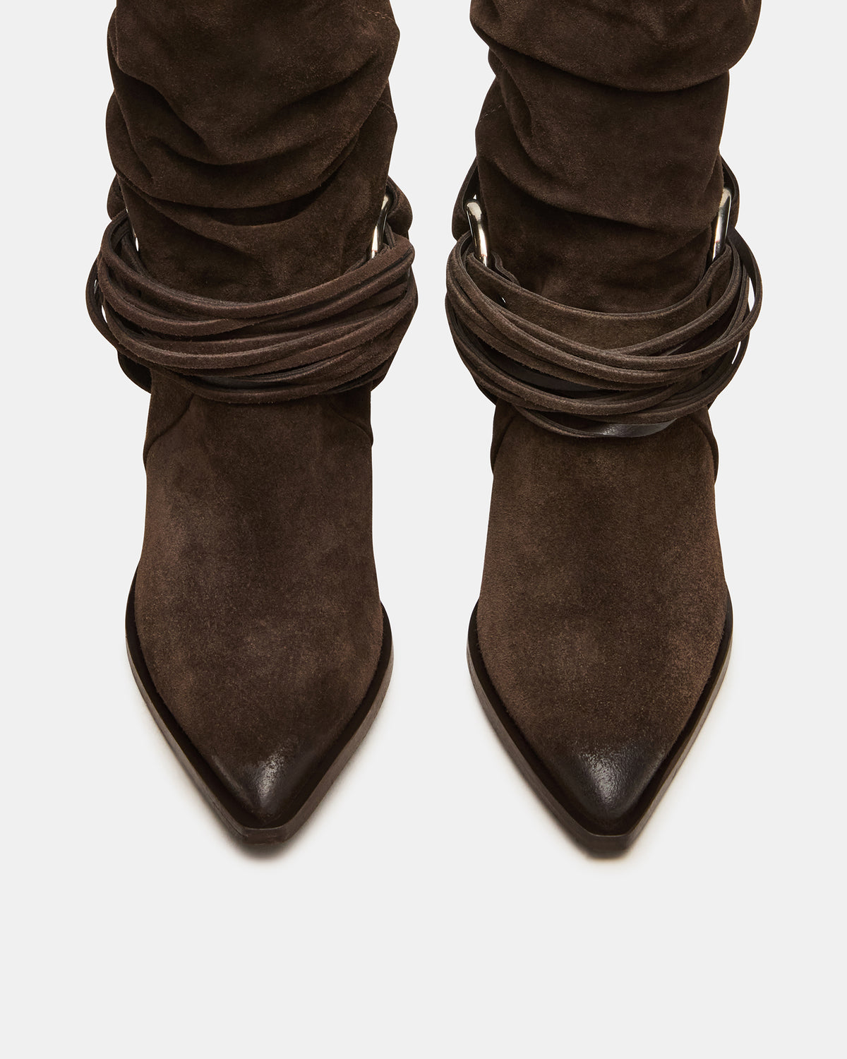 LAUPER Dark Taupe Suede Pointed-Toe Heeled Buckle Women's Ankle Boot