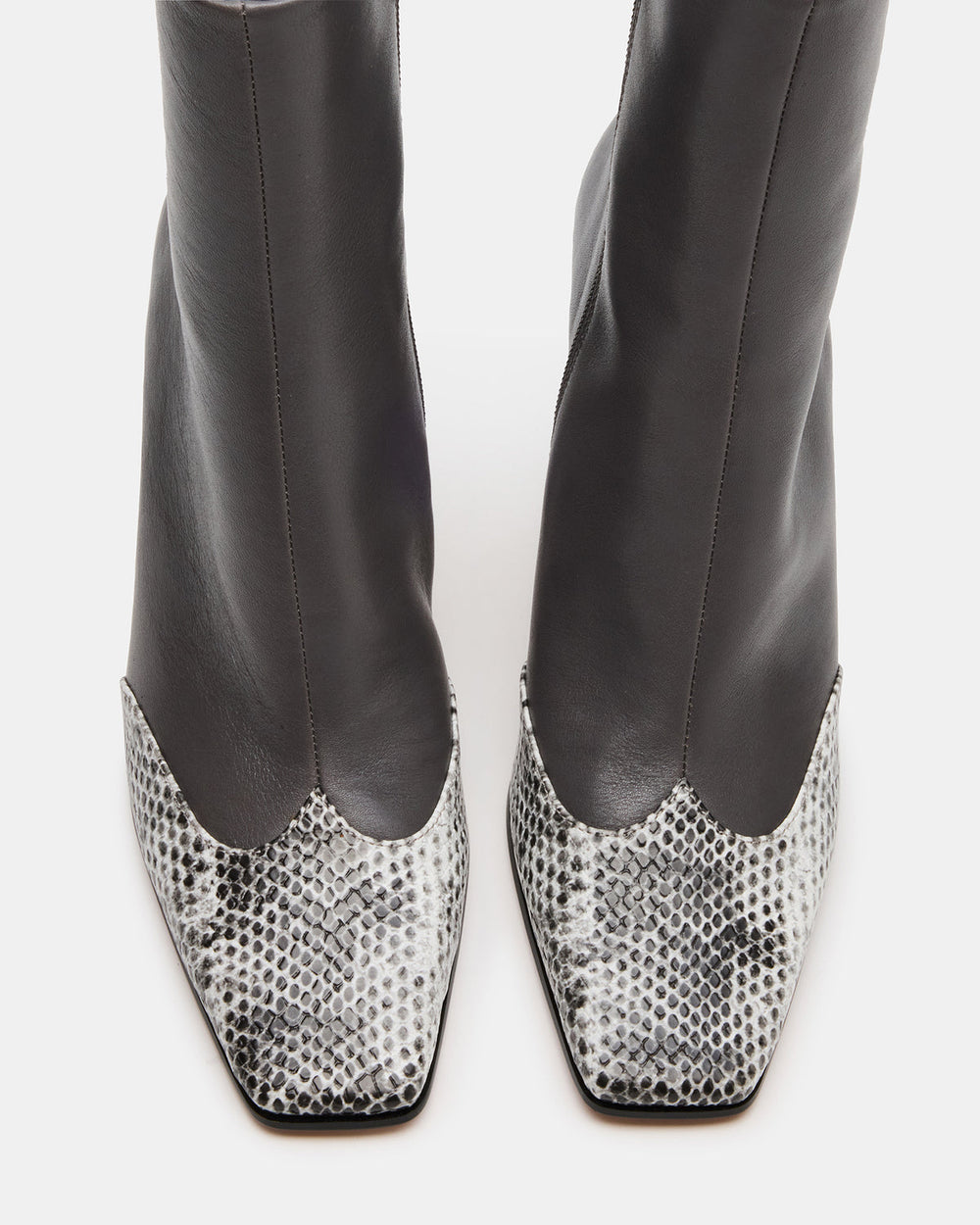 LYLE Grey Leather Square-Toe Heeled Women's Ankle Boot