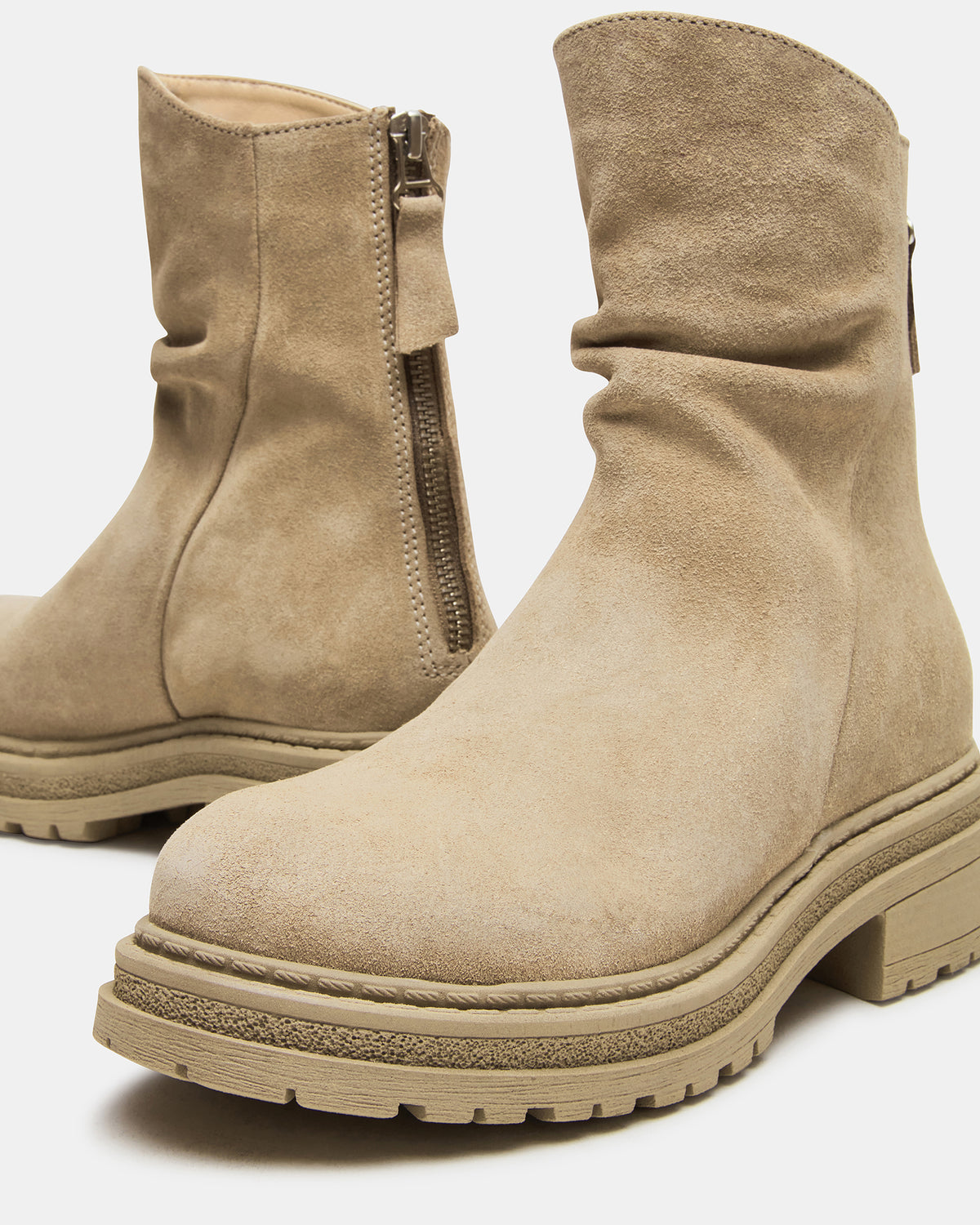 ESSENTIAL Taupe Suede Scrunched Ankle Boot | Women's Booties