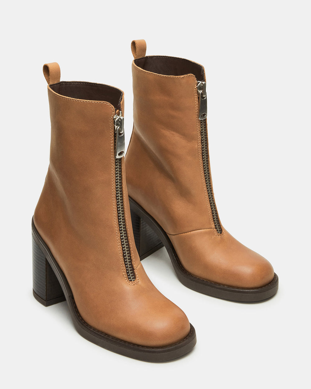 DECLAN Cognac Leather Block Heeled Ankle Boot | Women's Booties