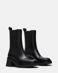 MURRAY Black Leather Block Heel Ankle Boot | Women's Booties