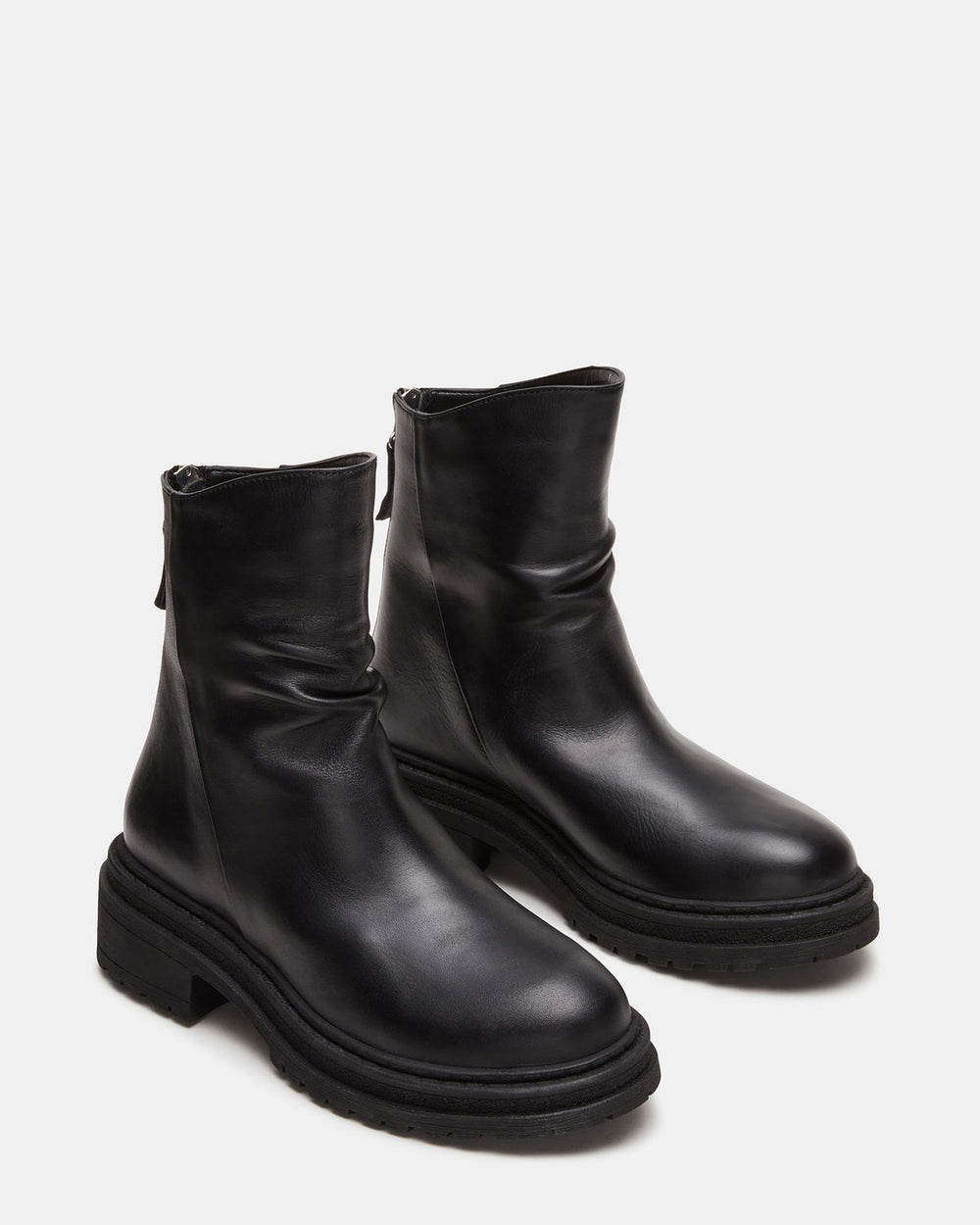 ESSENTIAL Black Leather Scrunched Ankle Boot | Women's Booties