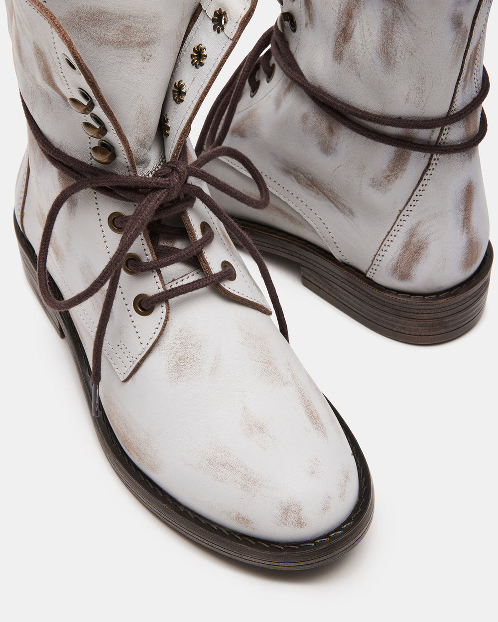 DEVIE White Leather Lace-Up Combat Bootie | Women's Booties