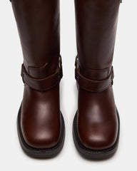 ASTOR Brown Leather Wide Calf Knee-High Women's Boot