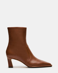 FARE Tan Leather Square Toe Women's Ankle Boot
