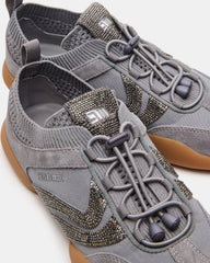 REBOOT Grey Rhinestones Low-Top Lace-Up Women's Sneaker