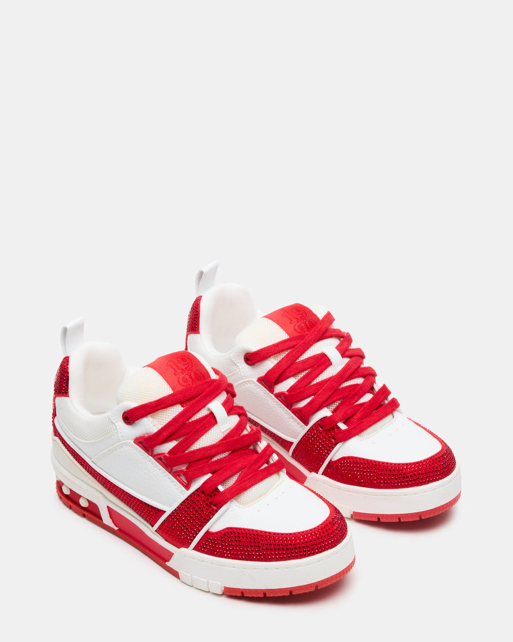SKATER Red/White Rhinestones Low-Top Lace-Up Women's Sneaker