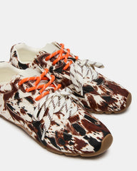 AZIEL Brown Cow Print Low-Top Lace-Up Women's Sneakers