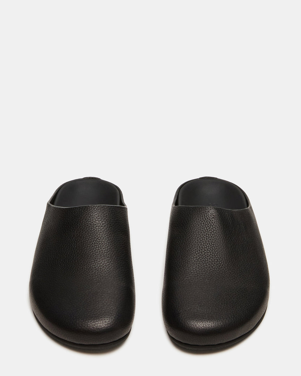 FERN Black Leather Mule Slip-On Round-Toe Women's Flat