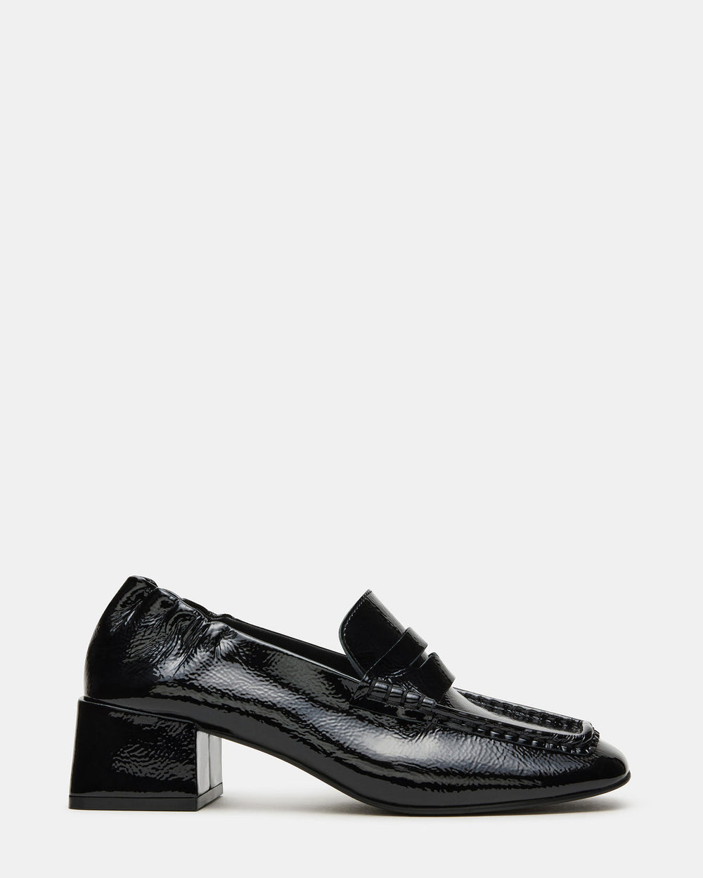 ESTEE Black Crinkle Patent Square-Toe Heeled Women's Loafer