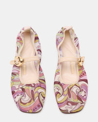 DAFFIA Purple Multi Mary Jane Gold-Detail Buckle Ballet Women's Flat